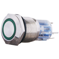 TYJ 19-271 Кнопка металева пласка з підсвічуванням, 1NO+1NC, зелена  220V.