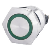 TYJ 22-271 Кнопка металева пласка з підсвічуванням, 1NO+1NC, зелена  220V.