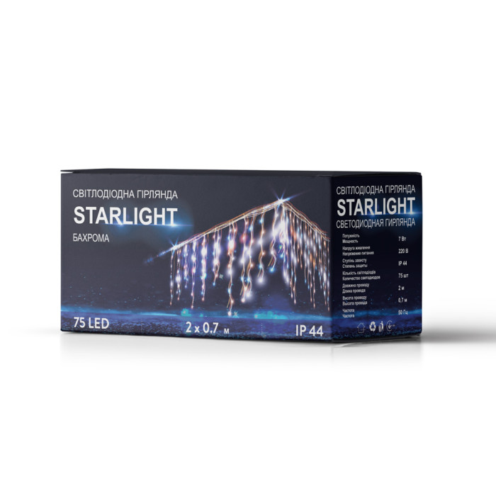 Гірлянда вулична STARLIGHT бахрома жовтий 75LED IP44 чорний 2x0,7м