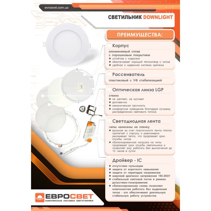 Світильник точковий врізний Євросвітло 12Вт коло LED-R-170-12 4200К