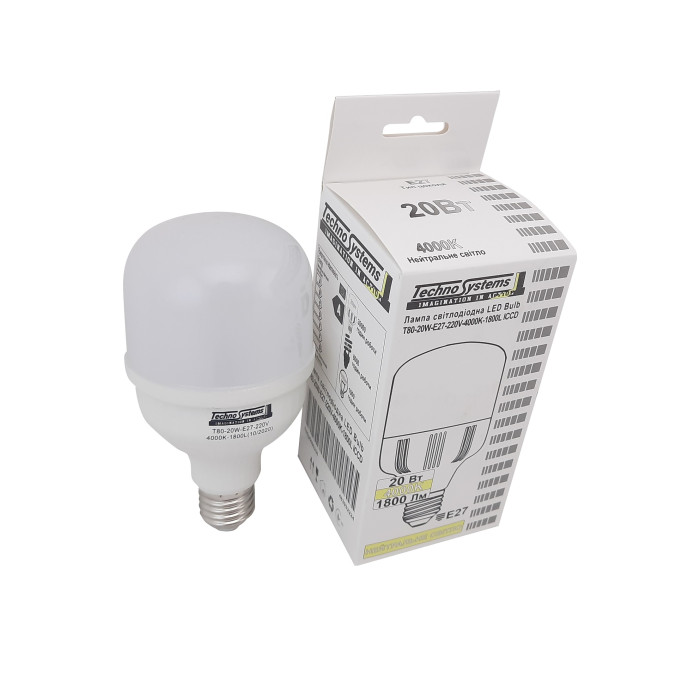 Лампа світлодіодна LED Bulb-T80-20W-E27-220V-4000K-2100L GOLDEN TNSy