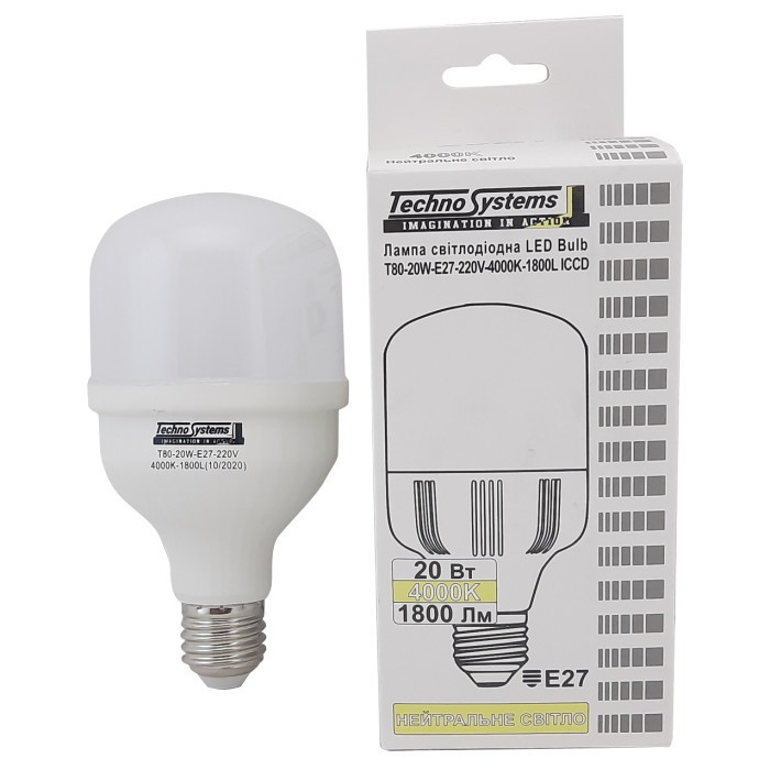 Лампа світлодіодна LED Bulb-T80-20W-E27-220V-4000K-2100L GOLDEN TNSy