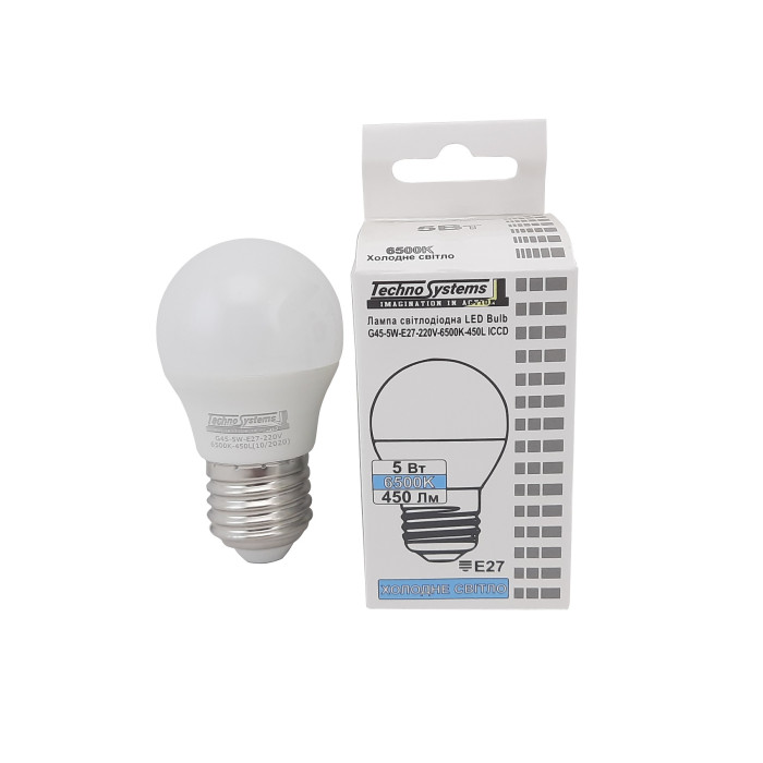 Лампа світлодіодна LED Bulb-G45-5W-E27-220V-6500K-450L ICCD TNSy