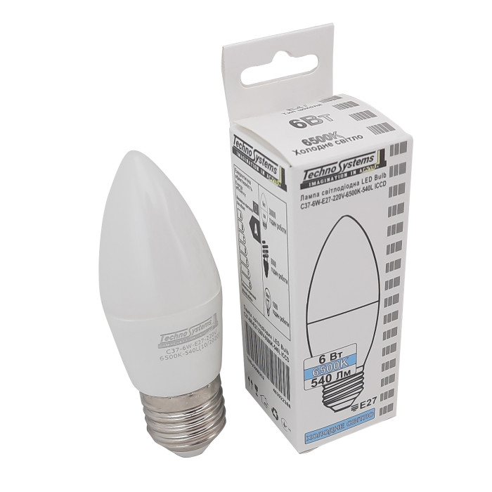 Світлодіодна лампа LED Bulb-C37-6W-E27-220V-6500K-630L GOLDEN TNSy