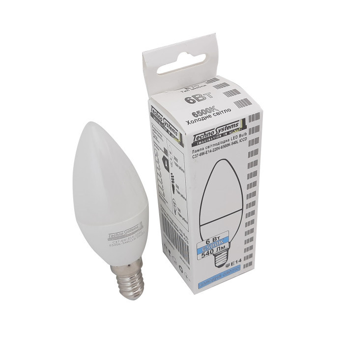Лампа світлодіодна LED Bulb-C37-6W-E14-220V-6500K-630L GOLDEN TNSy