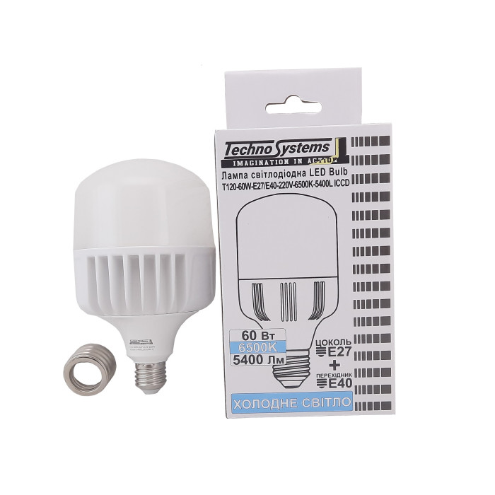 Лампа світлодіодна LED Bulb-T120-60W-E27-E40-220V-6500K-5400L ALUM TNSy