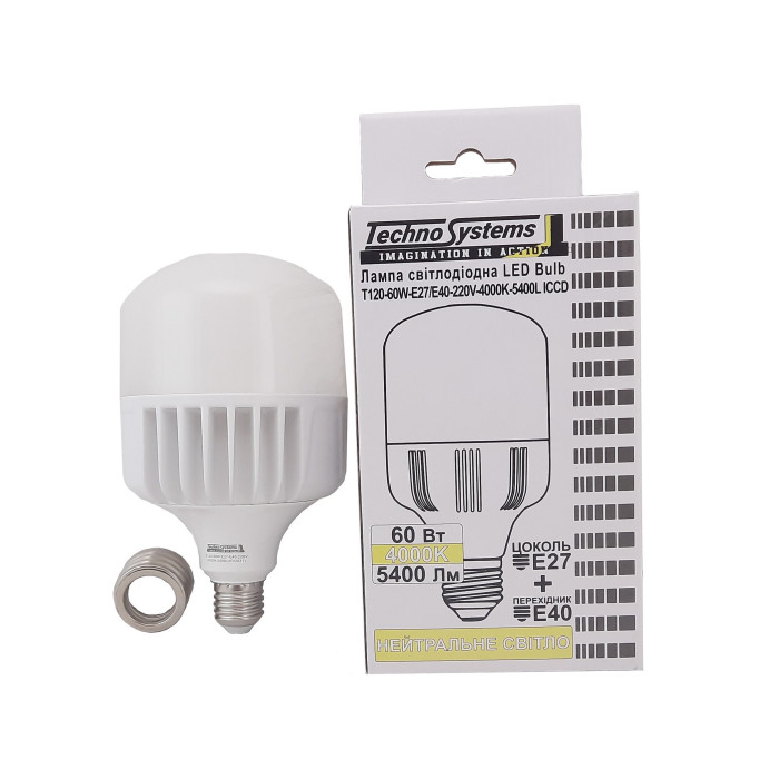Лампа світлодіодна LED Bulb-T120-60W-E27-E40-220V-4000K-5400L ALUM TNSy