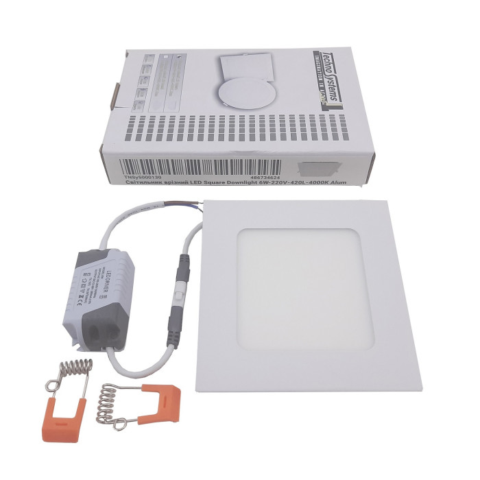 Світильник врізний LED Square Downlight 6W-220V-420L-4000K Alum TNSy