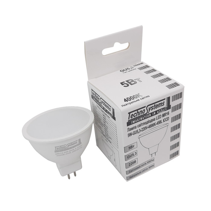 Лампа світлодіодна LED MR16-5W-GU5.3-220V-4000K-450L ICCD TNSy