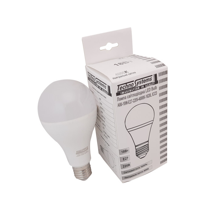 Лампа світлодіодна LED Bulb-A80-18W-E27-220V-4000K-1620L GOLDEN TNSy