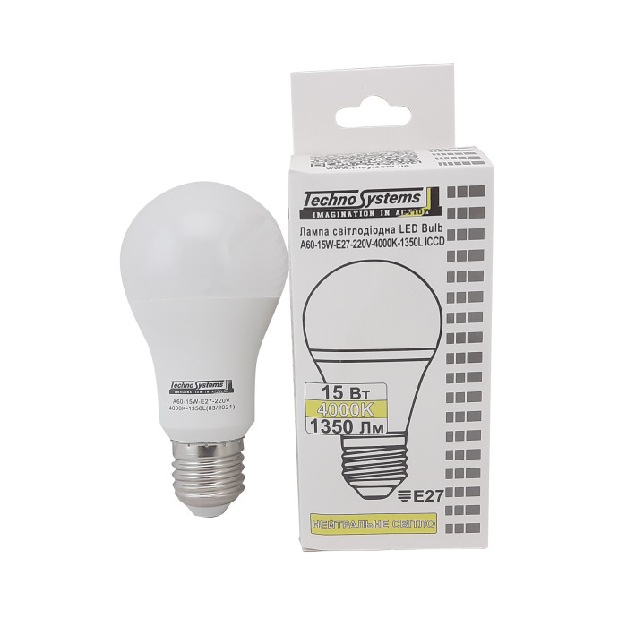 Лампа світлодіодна LED Bulb-A60-15W-E27-220V-4000K-1580 GOLDEN TNSy