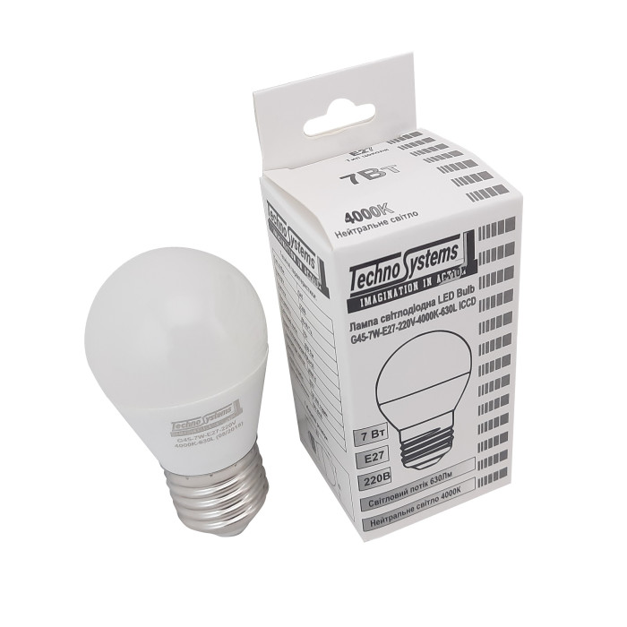 Лампа світлодіодна LED Bulb-G45-7W-E27-220V-4000K-740L GOLDEN TNSy