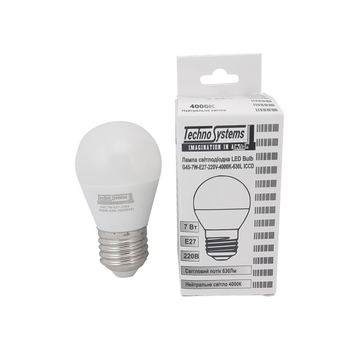 Лампа світлодіодна LED Bulb-G45-7W-E27-220V-4000K-740L GOLDEN TNSy