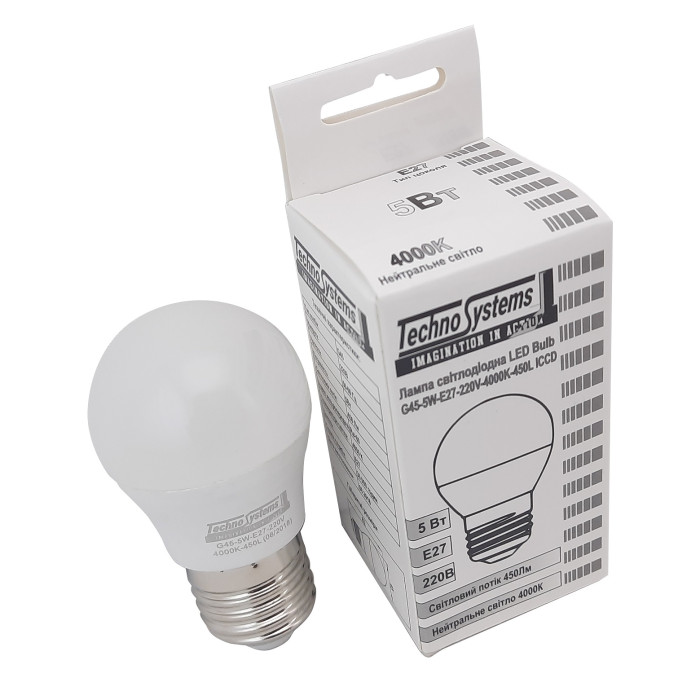 Лампа світлодіодна LED Bulb-G45-5W-E27-220V-4000K-530L GOLDEN TNSy